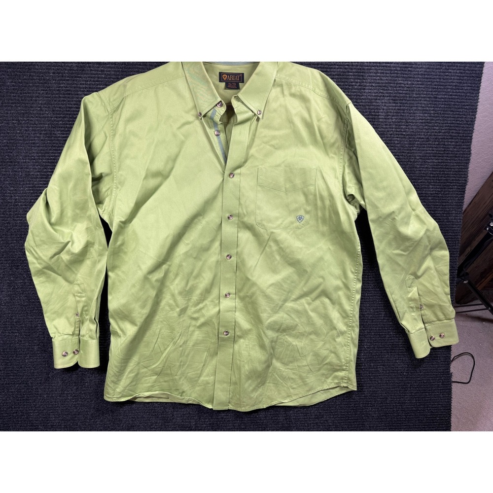 Ariat‎ Mens XL Lime Green Long Sleeve Button Down Western Twill Work Shirt